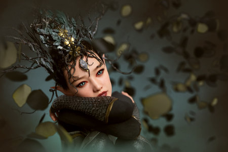 3d computer graphics of a cute fairy with fantasy headdressの写真素材