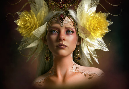 3d computer graphics of a fairy with fantasy jewelry and headdressの写真素材