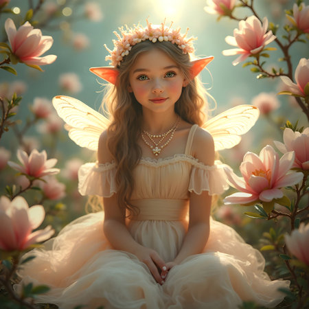 AI generated cute fairy surrounded by Magnoliasの素材