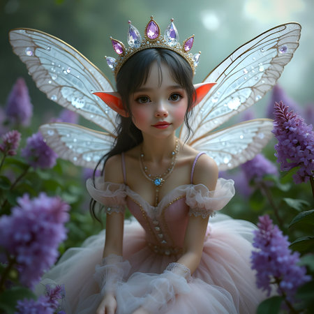 AI generated beautiful fairy surrounded by lilacsの素材