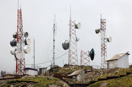 Communication antennas on a mountaintop in Ecuador