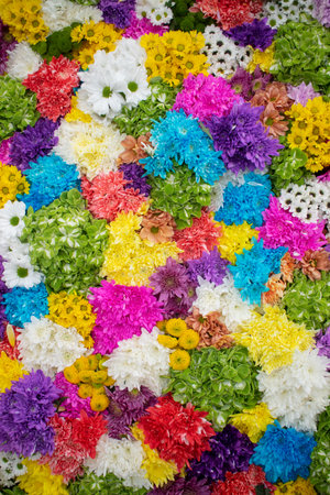 market of bouquets of flowers of various colors