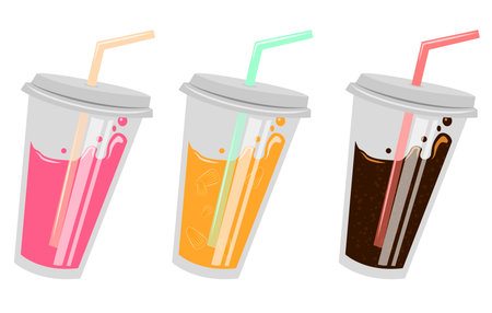 Three drinks. Berry juice. Orange fresh. Cola. 3-in-1のイラスト素材