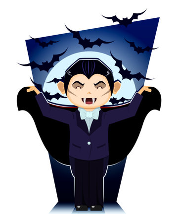 Little boy dressed as Dracula with backgroundのイラスト素材