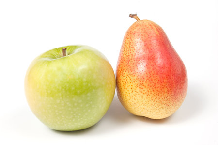 Apple and pear, isolated on whiteの写真素材