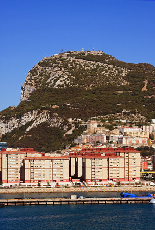 Gibraltar.  Gibraltar is a British territory located to the south of the Iberian peninsula at the entrance to the Mediterranean Sea.  The land is one of the most southerly points in Europe.の写真素材