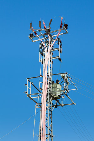 Power Pylon.  A view of electrical power lines and a pylon in the countryside of southern Turkey.