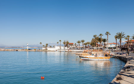 Side Harbour.  The view across the harbour on the peninsula of the ancient Greek city of Side in southern Turkey.のeditorial素材