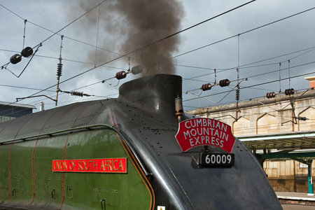 Union of South Africa.  Preserved Sir Nigel Gresley steam locomotive Union of South Africa is pictured in Carlisle station, England.のeditorial素材