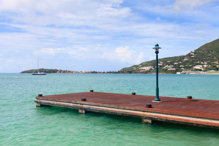 Captain Hodge Wharf.  The pier on Captain Hodge Wharf is a landing stage in Philipsburg, St, Maarten in the West Indies.のeditorial素材