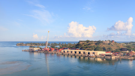 The quayside of St Johns harbour.  St Johns is the capital and main port on the island of Antigua in the West Indies.のeditorial素材