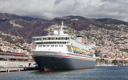 The Fred Olsen cruise ship, Balmoral, is pictured moored on the Portuguese island of Madeira, in the port of Funchal.のeditorial素材