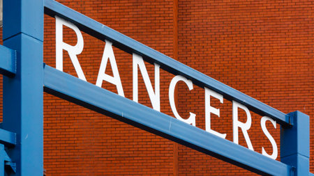 The gates outside the Bill Struth Main Stand at Ibrox Stadium, home of Glasgow Rangers Football Club in Scotland.のeditorial素材
