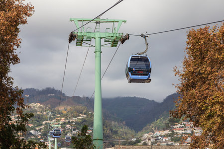 The Funchal cable car on the Portuguese island of Madeira.  The cable car links the Funchal waterfront with the parish of Monte.のeditorial素材