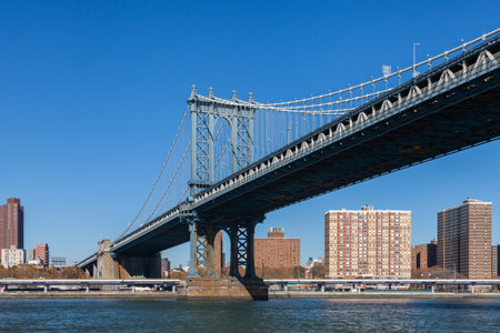 Manhattan Bridge.  A view of Manhattan Bridge in New York City.  The bridge spans the East River...