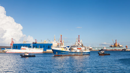 Fishing vessel Ayse is pictured arriving in the port of Las Palmas de Gran Canaria, Spain.のeditorial素材