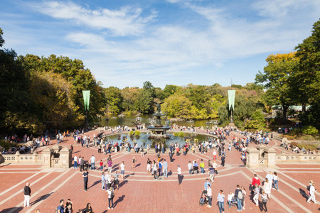 The view from Bethesda Terrace towards Bethesda Fountain in Central Park, New York City.のeditorial素材