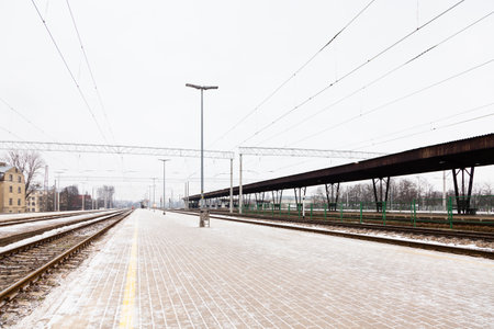 Riga Central Station.  The view along a frosty platform at Riga Central Station, Latviaのeditorial素材