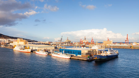 Ships are Pictured Docked in Port Las Palmas de Gran Canaria, Spain.のeditorial素材