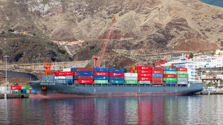 The container ship Nordluchs is pictured docked in Santa Cruz on the Spanish island of La Palma.