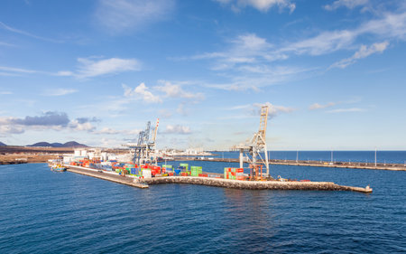 The view towards the port of Arrecife on the Spanish island of Lanzarote.のeditorial素材