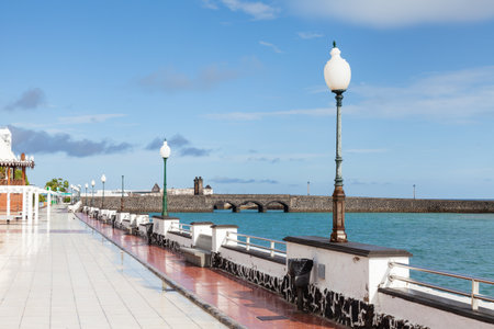 Arrecife Waterfront.  The Arrecife waterfront on Avenida La Marina, on the Spanish island of Lanzarote.の写真素材