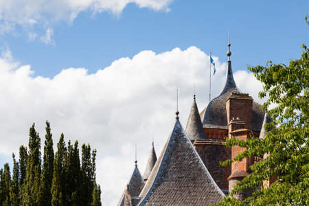 The ogee roof and turreted towers of Thirlestane Castle in Lauder, Scotland.のeditorial素材