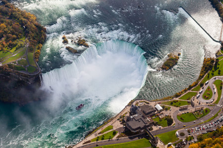 Niagara Falls Aerial View.  An aerial view of the Horseshoe Falls, a part of the Niagara Falls.  The falls straddle the border between America and Canada.のeditorial素材