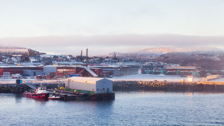 A view of the Kirkenes waterfront Norway on November 7, 2018.  Kirkenes is a town in Northern Norway...