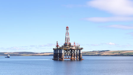 The view from the Invergordon waterfront towards an oil rig.  Invergordon is a town in Ross and Cromarty in the Scottish Highlands and is known for the repair of oil rigs.のeditorial素材