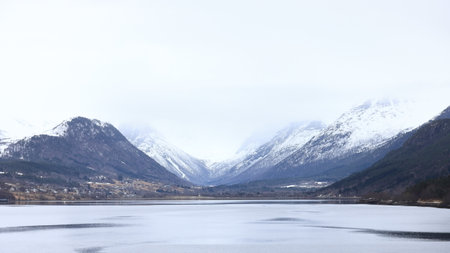 The view from the Andalsnes waterfront looking towards Isfjorden, Norway. Isfjorden is a small...