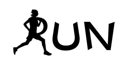 Run Silhouette Symbol In Text Label Concept Vector Illustrationのイラスト素材