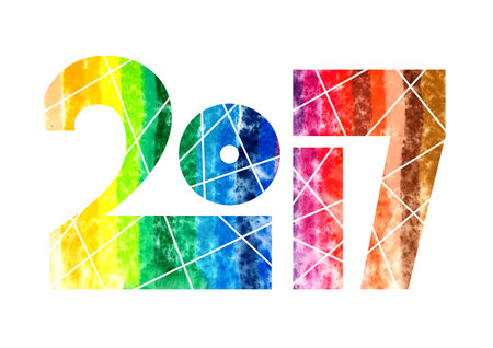 Year 2017 Rainbow Watercolor Design Typeface Illustration