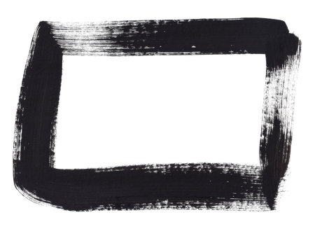 Black Hand Paint Rectangle Frame Isolated On White Backgroundの写真素材