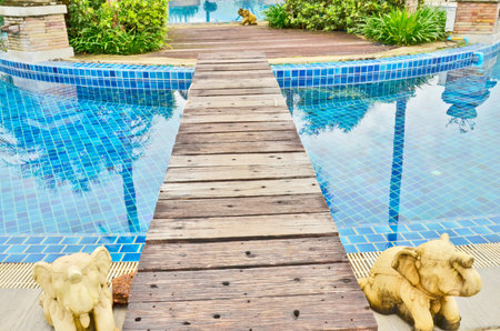 Wood bridge to the islandの写真素材