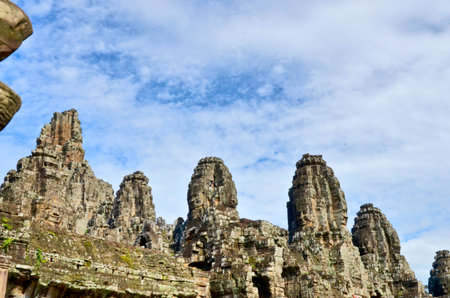 Ancient castle under cloudy skyの写真素材