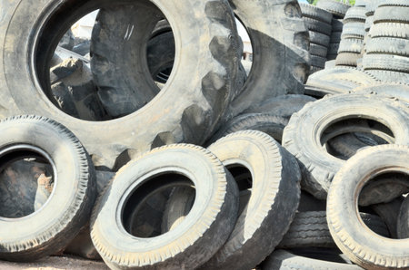 Sunlight on the old tiresの写真素材