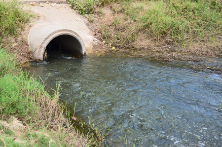 Water stream through the waterwayの写真素材