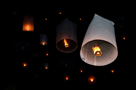 Fire globes in the nightの写真素材