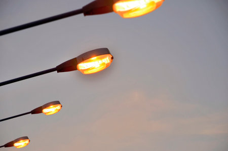 The lamps on evening sky