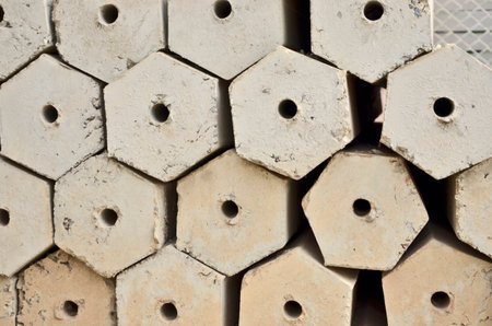 Hexagon shape on concrete polesの写真素材