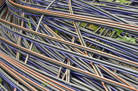 Telephone cables in the sunlightの写真素材