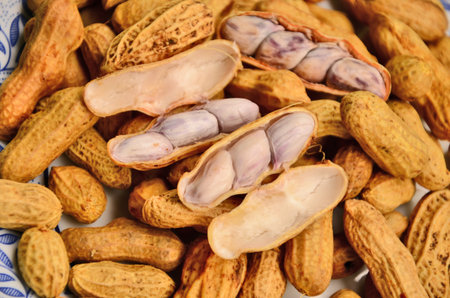 The seeds of boiled peanuts closeup