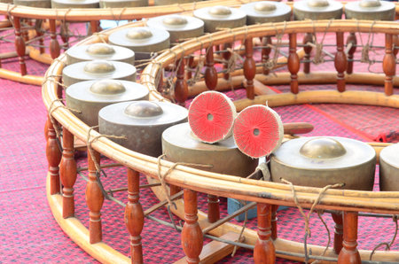 Percussion instrument consisting of small gongsの写真素材