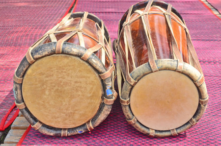 Thai style drums on violet matsの写真素材