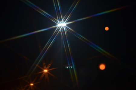 Beautiful ray of light in the nightの写真素材