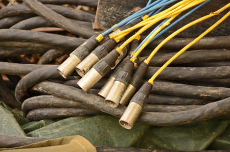 Electric lamp terminal on black cableの写真素材