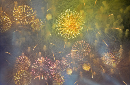 Fireworks boomed in the skyの写真素材