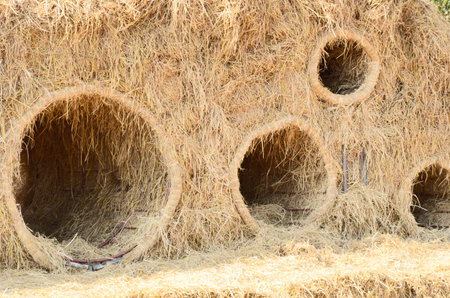 Hole in the high straw heapの写真素材