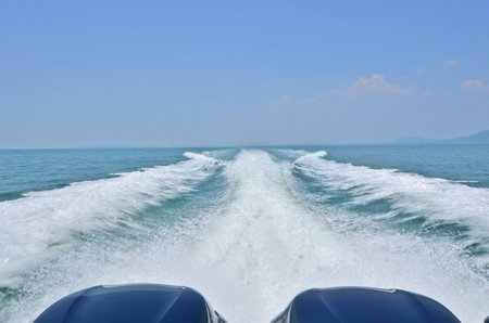 The strong wave from speed boatの写真素材